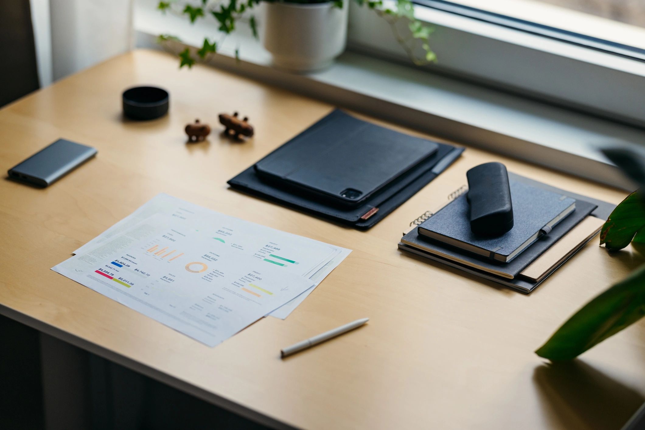 Office desk with workspace essentials